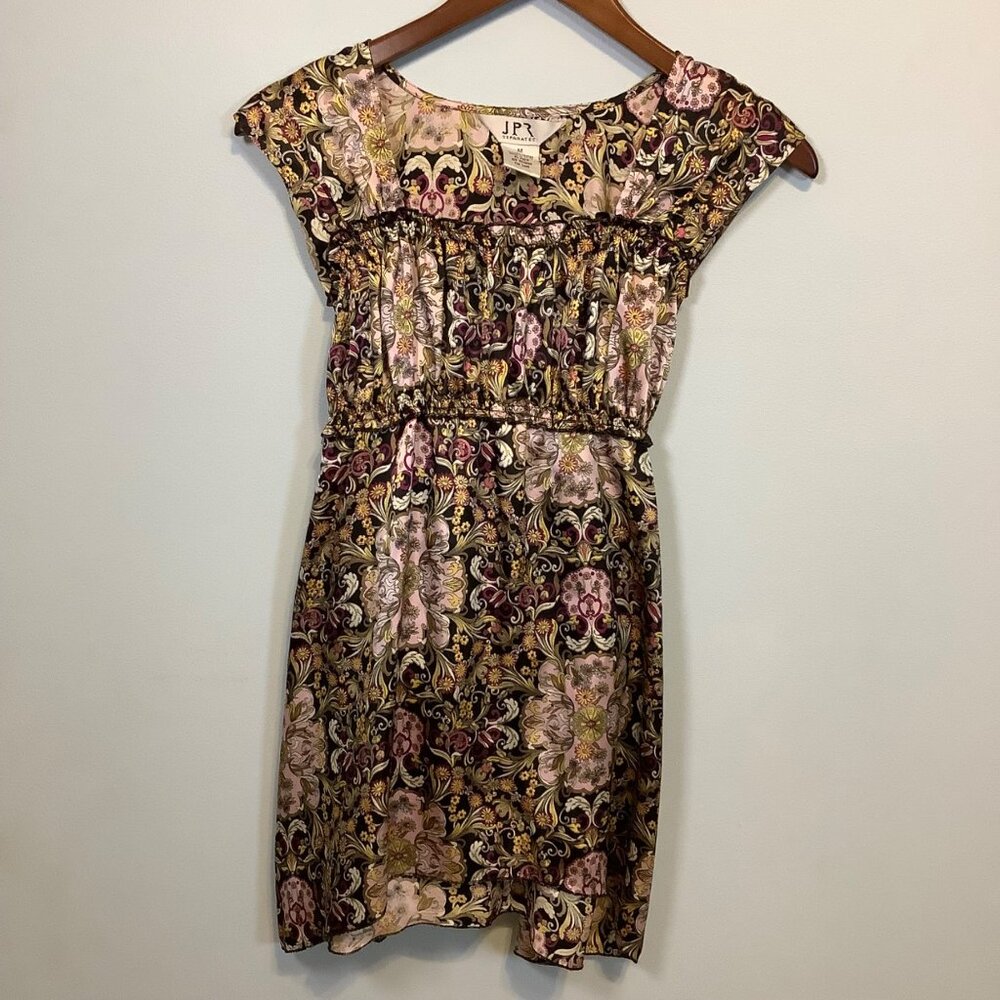 Y2K Womens M Floral Babydoll Fairy Top Cap Sleeve Romantic Tie Back Boho